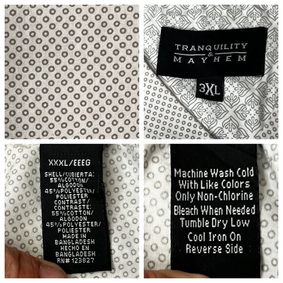 Tranquility & Mayhem 3XL Dress Shirt Geometric LS Roll-tab Button-Up Plus Size - Picture 11 of 16